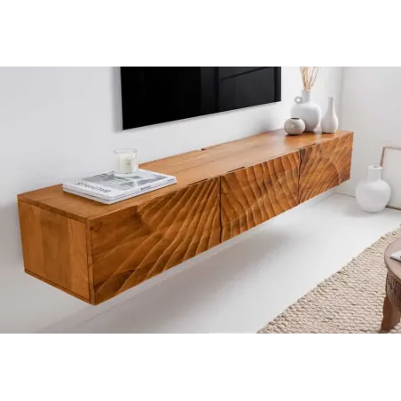 Meuble tv suspendu  SCORPION 160 cm – Bois massif de manguier brun, design suspendu