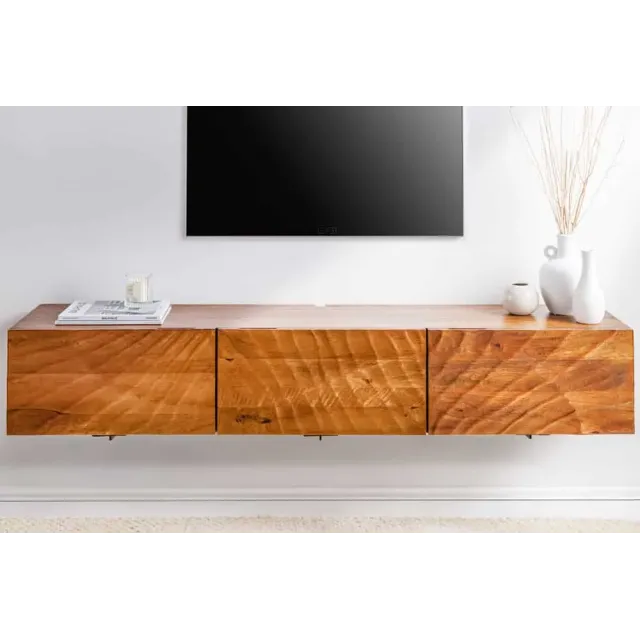 Meuble tv suspendu  SCORPION 160 cm – Bois massif de manguier brun, design suspendu