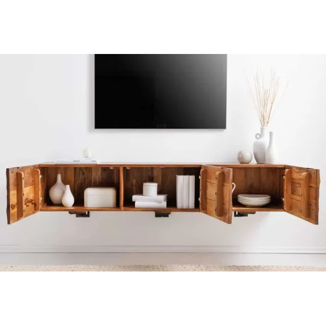 Meuble tv suspendu  SCORPION 160 cm – Bois massif de manguier brun, design suspendu