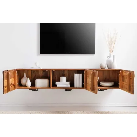 Meuble tv suspendu  SCORPION 160 cm – Bois massif de manguier brun, design suspendu