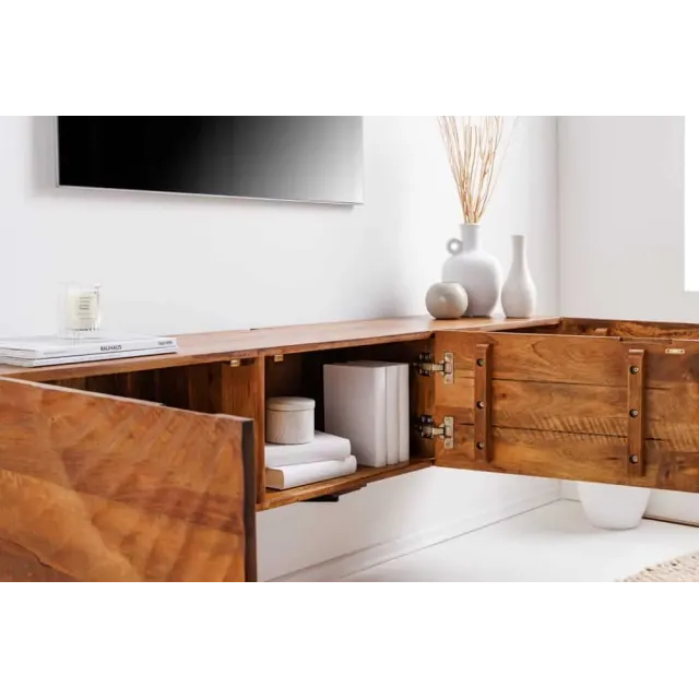 Meuble tv suspendu  SCORPION 160 cm – Bois massif de manguier brun, design suspendu