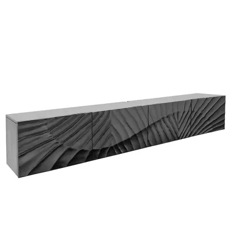 Meuble tv suspendu  SCORPION 200 cm – Bois massif de manguier noir, design suspendu sculpté 3D