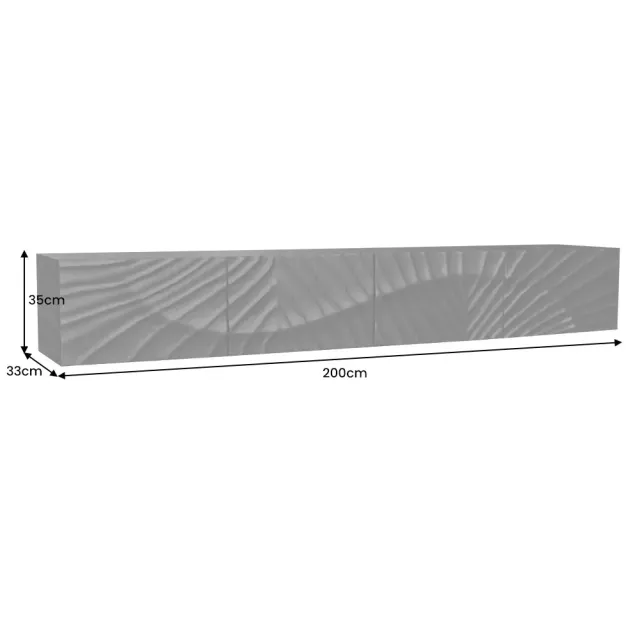 Meuble tv suspendu  SCORPION 200 cm – Bois massif de manguier noir, design suspendu sculpté 3D