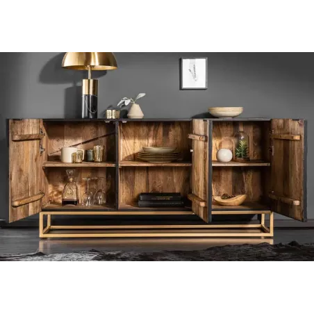 Buffet SCORPION 140 cm – Bois massif de manguier noir, sculpté à la main, piètement doré