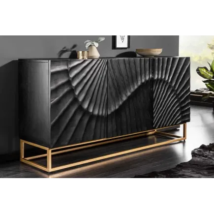 Buffet SCORPION 140 cm – Bois massif de manguier noir, sculpté à la main, piètement doré 2
