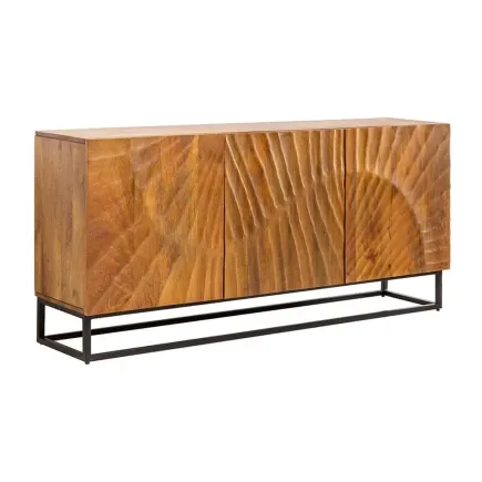 Buffet SCORPION 140 cm – Bois massif de manguier brun sculpté à la main, piètement noir