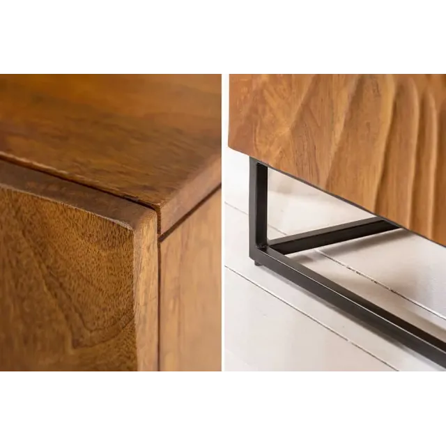 Buffet SCORPION 140 cm – Bois massif de manguier brun sculpté à la main, piètement noir