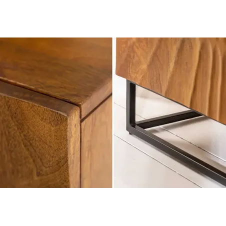 Buffet SCORPION 140 cm – Bois massif de manguier brun sculpté à la main, piètement noir