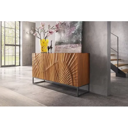 Buffet SCORPION 140 cm – Bois massif de manguier brun sculpté à la main, piètement noir