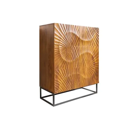 Buffet haut SCORPION 120 cm – Bois massif de manguier brun sculpté à la main, piètement noir