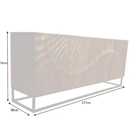 Buffet SCORPION 180 cm – Bois massif de manguier brun sculpté à la main, piètement noir