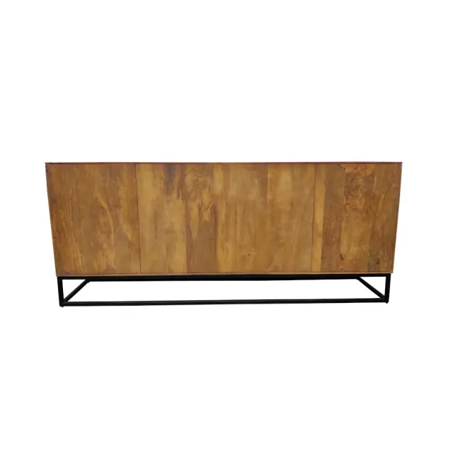 Buffet SCORPION 180 cm – Bois massif de manguier brun sculpté à la main, piètement noir