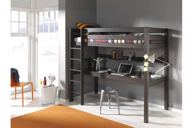 Lit mezzanine design avec bureau coloris gris taupe pour enfant