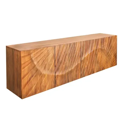 Buffet mural SCORPION 180 cm – Bois massif de manguier brun, façade 3D sculptée à la main