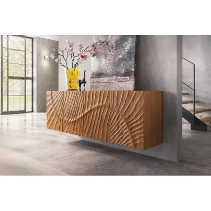 Buffet mural SCORPION 180 cm – Bois massif de manguier brun, façade 3D sculptée à la main 2