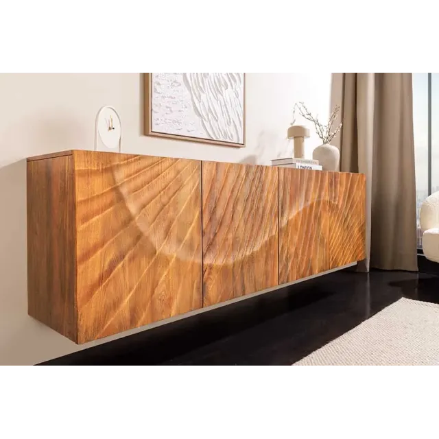 Buffet mural SCORPION 180 cm – Bois massif de manguier brun, façade 3D sculptée à la main