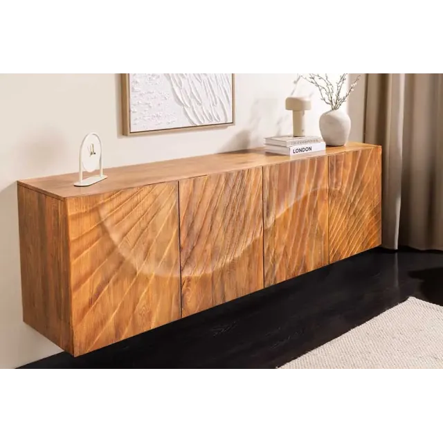 Buffet mural SCORPION 180 cm – Bois massif de manguier brun, façade 3D sculptée à la main
