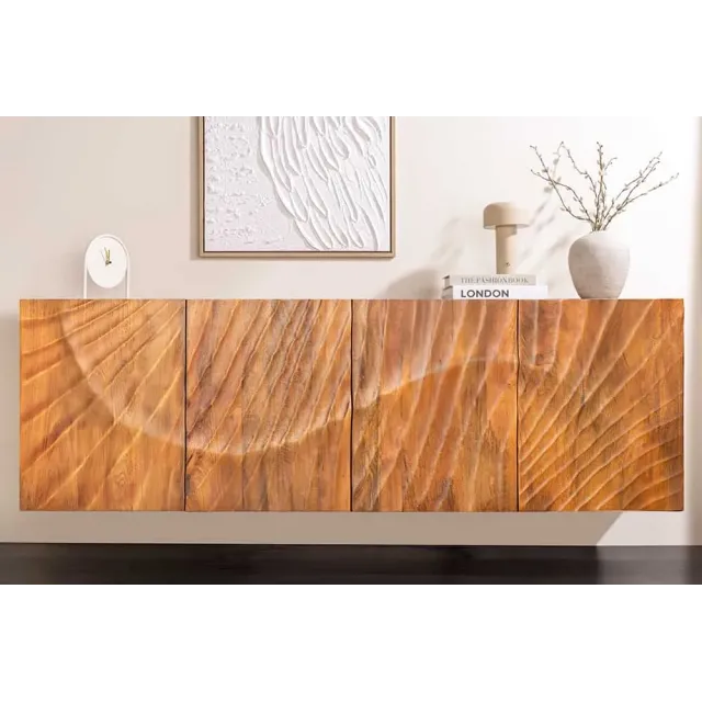 Buffet mural SCORPION 180 cm – Bois massif de manguier brun, façade 3D sculptée à la main