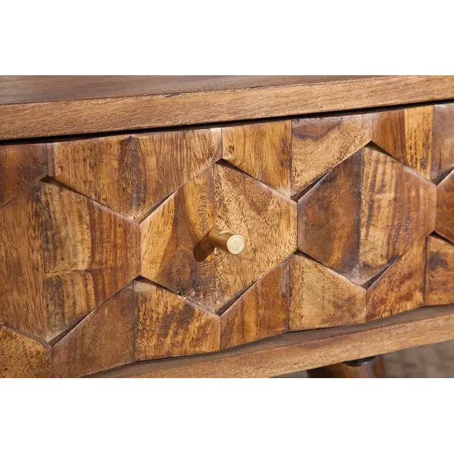 Table basse en bois massif Sheesham MYSTIC salon – 100 cm, finition stone, avec rangements