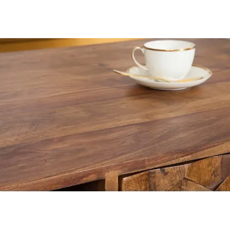 Table basse en bois massif Sheesham MYSTIC salon – 100 cm, finition stone, avec rangements