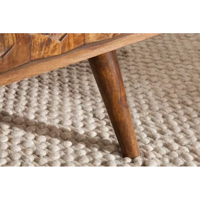 Table basse en bois massif Sheesham MYSTIC salon – 100 cm, finition stone, avec rangements