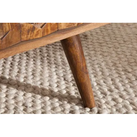 Table basse en bois massif Sheesham MYSTIC salon – 100 cm, finition stone, avec rangements