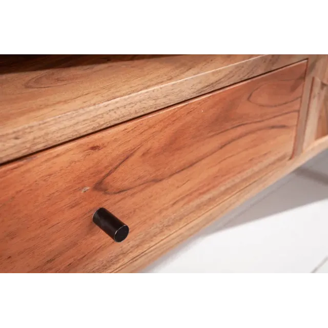 Meuble TV en bois massif d’acacia MYSTIC salon – 140 cm, finition naturelle avec surface 3D artisanale Meuble TV en bois massif d’acacia MYSTIC salon – 140 cm, finition naturelle avec surface 3D artisanale