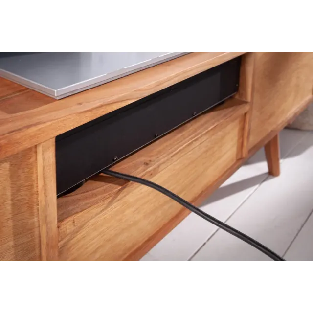 Meuble TV en bois massif d’acacia MYSTIC salon – 140 cm, finition naturelle avec surface 3D artisanale Meuble TV en bois massif d’acacia MYSTIC salon – 140 cm, finition naturelle avec surface 3D artisanale