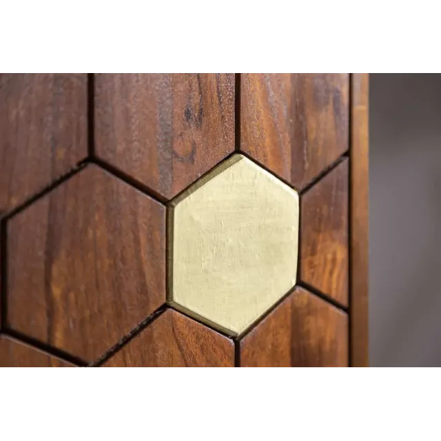 Barschrank en bois massif d’acacia MYSTIC salon – 75 cm, finition brun-or, design rétro avec rangements intégrés