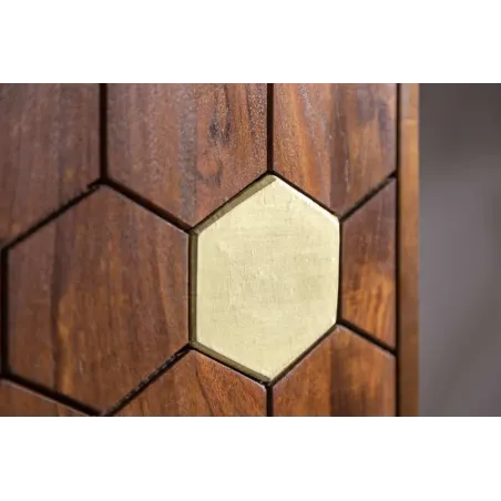 Barschrank en bois massif d’acacia MYSTIC salon – 75 cm, finition brun-or, design rétro avec rangements intégrés