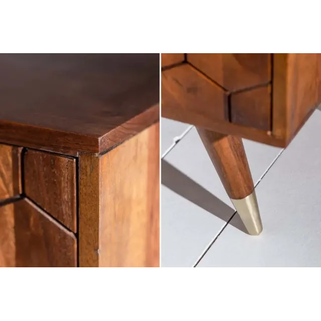 Barschrank en bois massif d’acacia MYSTIC salon – 75 cm, finition brun-or, design rétro avec rangements intégrés