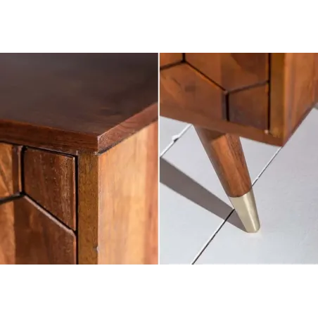 Barschrank en bois massif d’acacia MYSTIC salon – 75 cm, finition brun-or, design rétro avec rangements intégrés