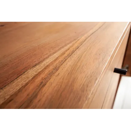 Sideboard en bois massif d’acacia MYSTIC salon – 145 cm, finition naturelle avec design 3D et rangements spacieux
