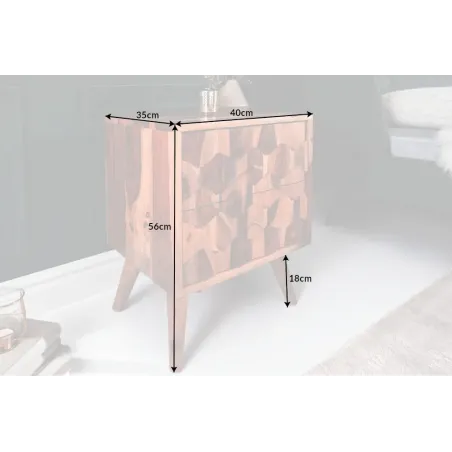 Table d’appoint / chevet en bois massif Sheesham MYSTIC LIVING – 60 cm, finition stone avec surface 3D artisanale