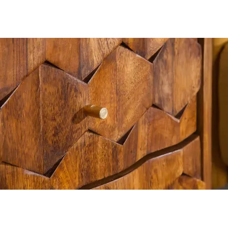 Table d’appoint / chevet en bois massif Sheesham MYSTIC LIVING – 60 cm, finition stone avec surface 3D artisanale