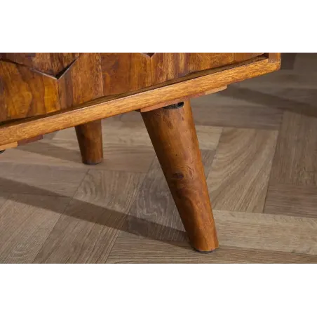 Table d’appoint / chevet en bois massif Sheesham MYSTIC LIVING – 60 cm, finition stone avec surface 3D artisanale