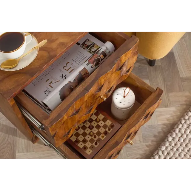 Table d’appoint / chevet en bois massif Sheesham MYSTIC LIVING – 60 cm, finition stone avec surface 3D artisanale Table d’appoint / chevet en bois massif Sheesham MYSTIC LIVING – 60 cm, finition stone avec surface 3D artisanale