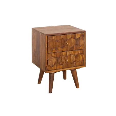 Table d’appoint / chevet en bois massif Sheesham MYSTIC LIVING – 60 cm, finition stone avec surface 3D artisanale
