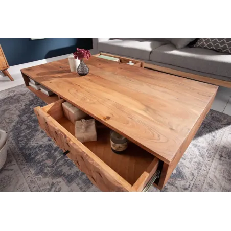 Table basse en bois massif MYSTIC salon 100 cm – Naturel Akazie avec rangement