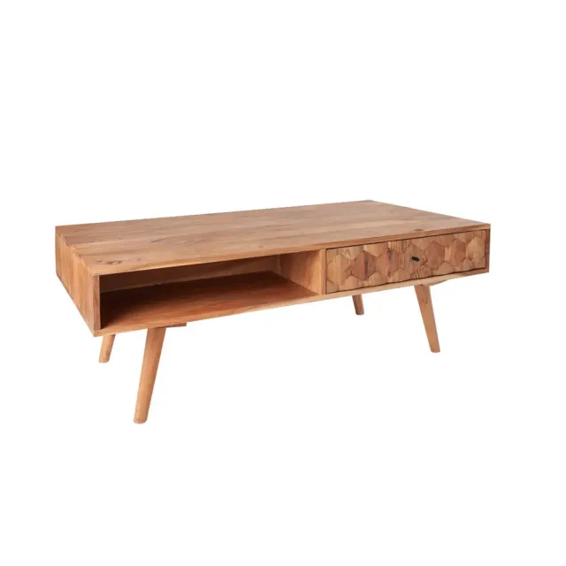 Table basse en bois massif MYSTIC salon 100 cm – Naturel Akazie avec rangement