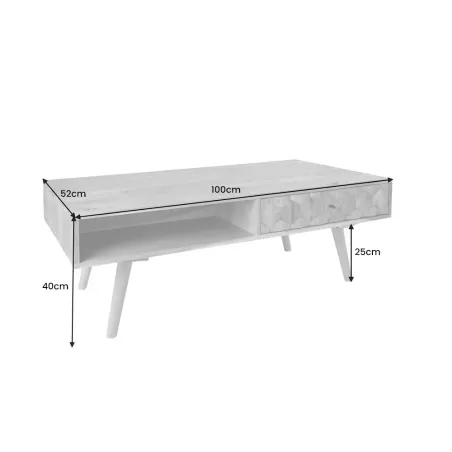 Table basse en bois massif MYSTIC salon 100 cm – Naturel Akazie avec rangement