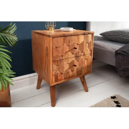 Chevet MYSTIC LIVING 60 cm en bois massif d’acacia – Naturel 3D avec rangement