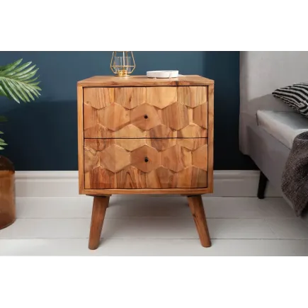 Chevet MYSTIC LIVING 60 cm en bois massif d’acacia – Naturel 3D avec rangement 2