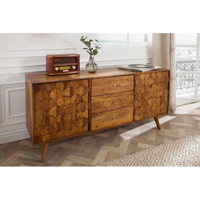 Buffet MYSTIC LIVING 145 cm en bois massif Sheesham – Finition stone avec rangement