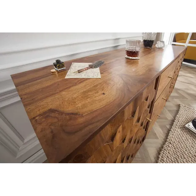 Buffet MYSTIC LIVING 145 cm en bois massif Sheesham – Finition stone avec rangement