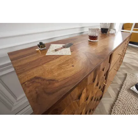 Buffet MYSTIC LIVING 145 cm en bois massif Sheesham – Finition stone avec rangement