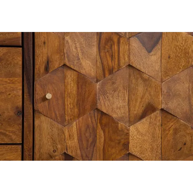 Buffet MYSTIC LIVING 145 cm en bois massif Sheesham – Finition stone avec rangement