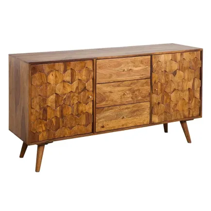 Buffet MYSTIC LIVING 145 cm en bois massif Sheesham – Finition stone avec rangement