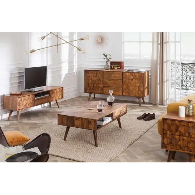 Buffet MYSTIC LIVING 145 cm en bois massif Sheesham – Finition stone avec rangement