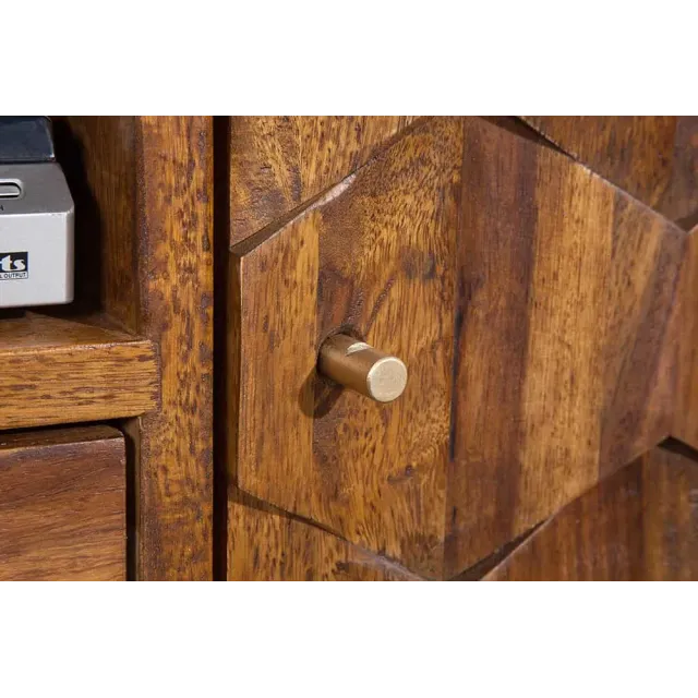 Meuble TV MYSTIC salon 140 cm en bois massif Sheesham – Finition stone 3D